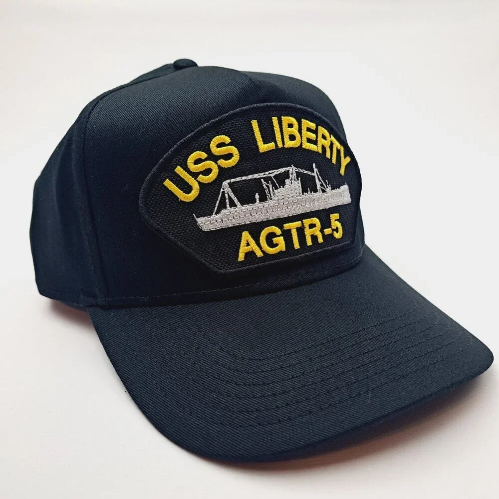 USS Liberty AGTR-5 Patch Hat Baseball Cap Adjustable Strap Solid Black